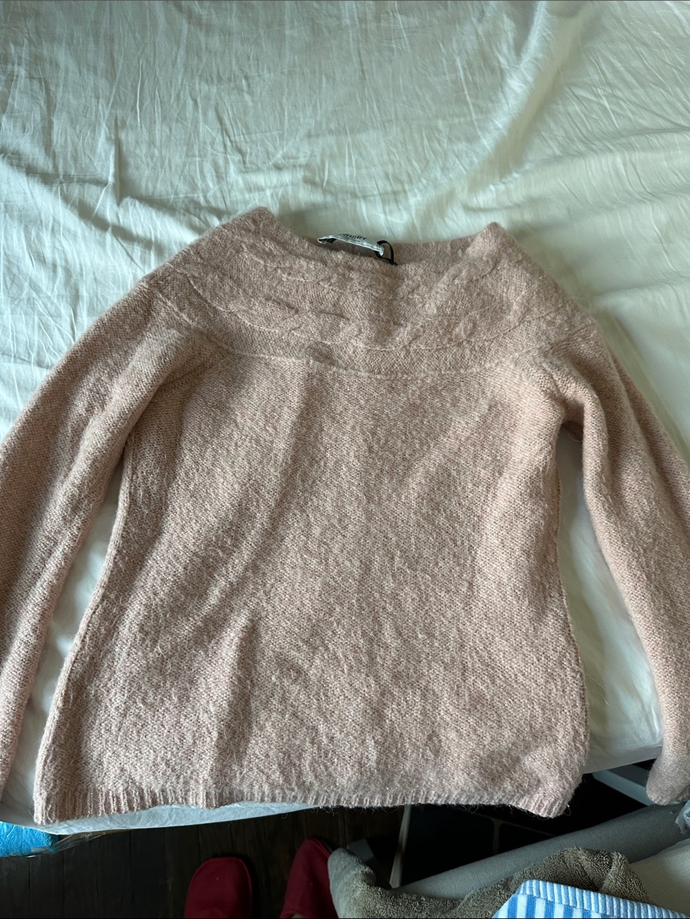 Cozy Off-the-Shoulder Knit Sweater — Dusty Pink